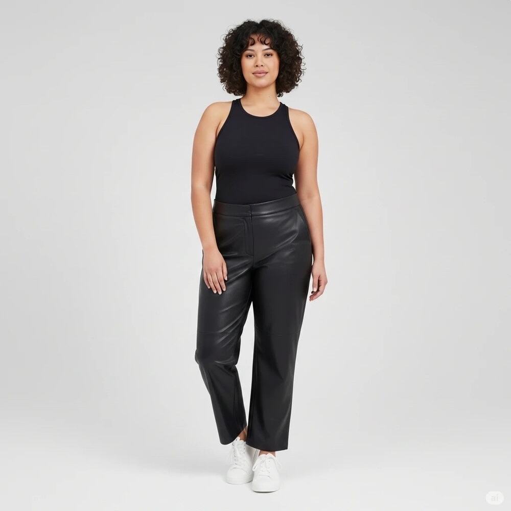 J.Crew Kate Womens Black Leather Pants Trousers Ankle Zip Size 14